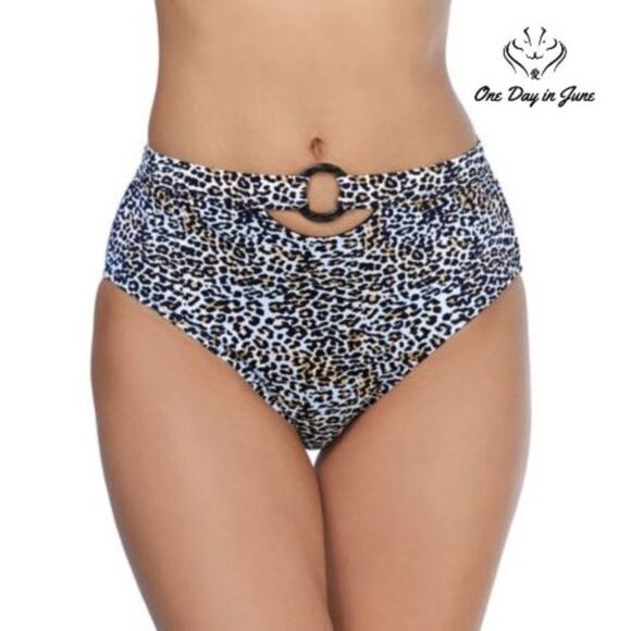 Ambrielle Ribbed Animal High Waist Bikini Bottom Size M - Picture 1 of 4